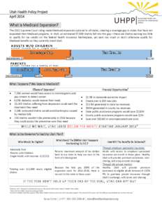 Utah Health Policy Project April 2014 What is Medicaid Expansion? The 2012 Supreme Court ruling made Medicaid expansion optional to all states, creating a coverage gap in states that have not expanded their Medicaid prog