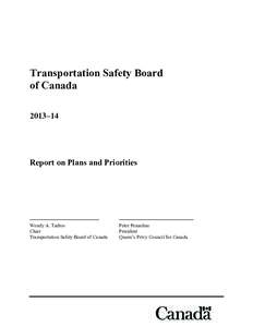 Transportation Safety Board of Canada 2013–14 Report on Plans and Priorities