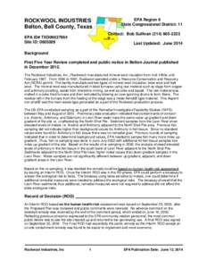 ROCKWOOL INDUSTRIES Belton, Bell County, Texas EPA Region 6 State Congressional District: 11 Contact: Bob Sullivan[removed]