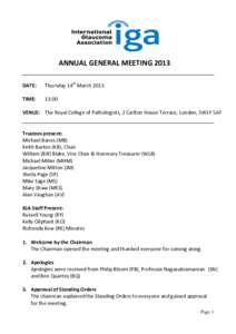 ANNUAL GENERAL MEETING 2013 DATE: Thursday 14th March[removed]TIME: