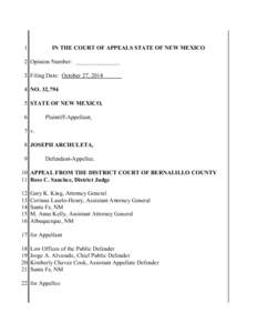 1  IN THE COURT OF APPEALS STATE OF NEW MEXICO 2 Opinion Number: _______________ 3 Filing Date: October 27, 2014