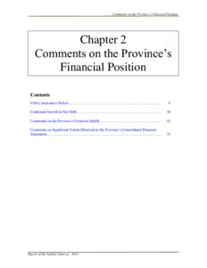 Comments on the Province’s Financial Position  Chapter 2 Comments on the Province’s Financial Position Contents