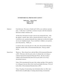 ENVIRONMENTAL PROTECTION AGENCY Moderator: Karen Scott[removed]:00 p.m. ET Confirmation # [removed]Page 1