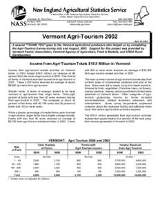 Vermont / Agritourism / National Agricultural Statistics Service / Agri-entertainment / Travel / Tourism / New England