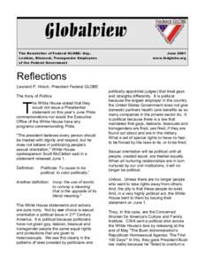 Globalview The Newsletter of Federal GLOBE: Gay, Lesbian, Bisexual, Transgender Employees June 2001 ww w.fedglob e.org