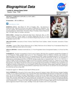 Biographical Data Lyndon B. Johnson Space Center Houston, TexasNational Aeronautics and Space Administration