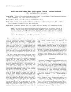 2009. The Journal of Arachnology 37:1–9  First record of the trapdoor spider genus Conothele (Araneae, Ctenizidae) from India,