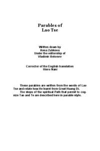 Parables of Lao Tse Written down by Anna Zubkova Under the editorship of