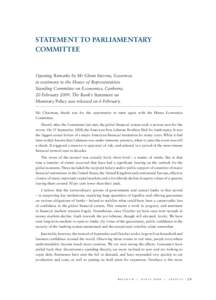 Statement to Parliamentary Committee Opening Remarks by Mr Glenn Stevens, Governor, in testimony to the House of Representatives Standing Committee on Economics, Canberra,