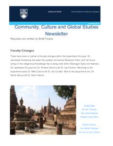 January[removed]Community, Culture and Global Studies Newsletter Reported and written by Brett Freake