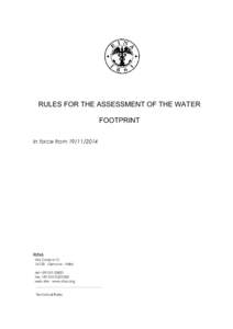 RULES FOR THE ASSESSMENT OF THE WATER FOOTPRINT ,QIRUFHIURP RINA 9LD&RUVLFD