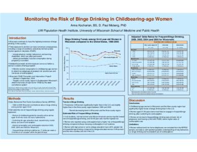 Monitoring the Risk of Binge Drinking in Childbearing-age Women Anna Kocharian, BS, D. Paul Moberg, PhD UW Population Health Institute, University of Wisconsin School of Medicine and Public Health  Fetal exposure to al