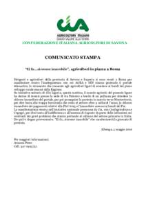 CONFEDERAZIONE ITALIANA AGRICOLTORI DI SAVONA  COMUNICATO STAMPA 
