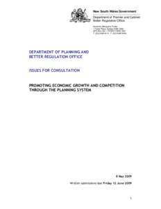 New South Wales Government Department of Premier and Cabinet Better Regulation Office Governor Macquarie Tower, 1 Farrer Place, Sydney NSW 2000 GPO Box 5341, SYDNEY NSW 2001