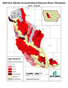2004 Ave. Nitrate Concentrations-Raccoon River Tributaries April - August Clay  Palo Alto
