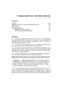 8. Balancing Privacy with Other Interests Contents Summary Balancing with freedom of expression and the public interest Onus of proof A discrete exercise