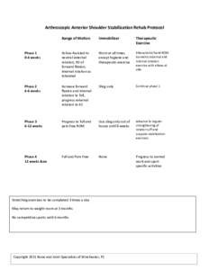 Arthroscopic Anterior Shoulder Stabilization Rehab Protocol Range of Motion Immobilizer  Therapeutic