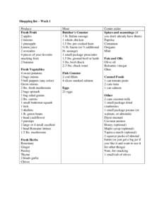 Shopping list – Week 1 Produce Fresh Fruit 2 apples 2 lemons 1 pineapple