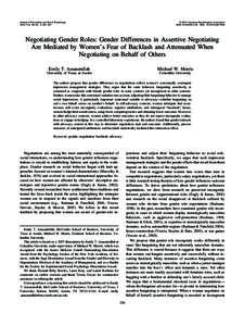 Gender / Behavior / Behavioural sciences / Biology / Negotiation / Role Congruity Theory / Gender role / Impression management / Laurie A. Rudman / Social psychology / Sociology / Business