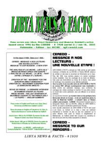 Press review over Libya, Direct Democracy and Mommar Gaddafi’s action  Issued since 1996 by the CEREDD - # 1930 (serial 2) / Jan 18, 2005 Webmaster – Editeur : Luc MICHEL -   In this issue # Dans 