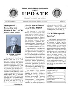 Ballistic Missile Defense Organization SADBU UPDATE A Quarterly Newsletter for Small Businesses VOLUME I NUMBER VII