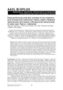 AACL BIOFLUX Aquaculture, Aquarium, Conservation & Legislation International Journal of the Bioflux Society Food preference and diet overlap of two endemic and threatened freshwater fishes, depik (Rasbora