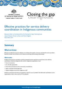 Effective practices for service delivery coordination in Indigenous communities (full publication; 23 Jun 2014 edition) (Closing the Gap Clearinghouse, AIHW)