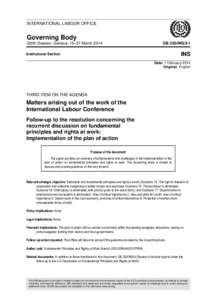 Matters arising out of the work of the International Labour Conference: Follow-up to the adoption of the resolution concerning the recurrent discussion on fundamental principles and rights at work: Implementation of the 