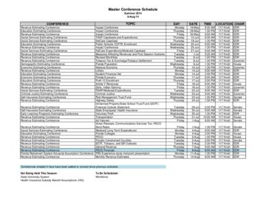 Master Conference Schedule Summer[removed]Aug-14 TOPIC