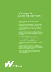 Delårsrapport januari–september 2015 •	 Intäkterna ökade tillMkr (943), en ökning med 8 procent. •	 Den ekonomiska uthyrningsgraden för bostäder uppgick 	 	 till 99 procent (99) och som helhet till 98 