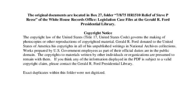 [removed]HR1510 Relief of Steve P Reese