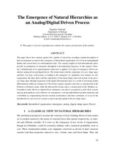 The Emergence of Natural Hierarchies as an Analog/Digital Driven Process Eugenio Andrade Department of Biology Universidad Nacional de Colombia