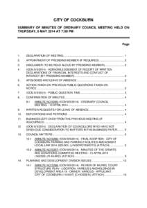 CITY OF COCKBURN SUMMARY OF MINUTES OF ORDINARY COUNCIL MEETING HELD ON THURSDAY, 8 MAY 2014 AT 7:00 PM Page