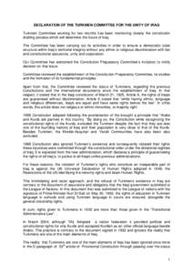 DECLARATION OF THE TURKMEN COMMITTEE FOR THE UNITY OF IRAQ