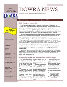 DOWRA P.O. BOX 1696 DOVER, DEDOWRA NEWS Delaware On-Site Wastewater Recycling Association
