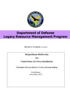 Department of Defense Legacy Resource Management Program PROJECT NUMBERHerpetofauna Biodiversity On