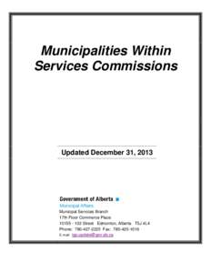 Municipalities Within Services Commissions Updated December 31, 2013  Municipal Services Branch