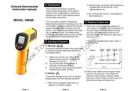 Infrared thermometer Instruction manual MODEL: GM300  A. Introduction