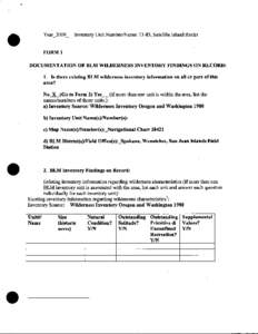 Year[removed]Inventory Unit Number/Name: 13-83, Satellite Island Rocks FORM1 DOCUMENTATION OF BLM WILDERNESS INVENTORY FINDINGS ON RECORD: