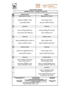 Swiss Open Gstaad ORDER OF PLAY - Tuesday, 28 July 2015 CENTRE COURT COURT 1