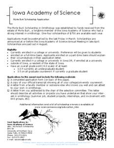 Iowa Academy of Science Myrle Burk Scholarship Application