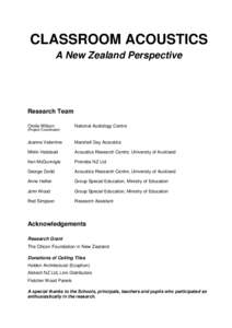 CLASSROOM ACOUSTICS A New Zealand Perspective Research Team Oriole Wilson