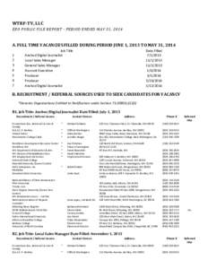 WTRF-TV, LLC EEO PUBLIC FILE REPORT - PERIOD ENDED MAY 31, 2014 A. FULL TIME VACANCIES FILLED DURING PERIOD JUNE 1, 2013 TO MAY 31, [removed]