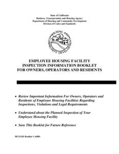 State of California Business, Transportation and Housing Agency Department of Housing and Community Development Division of Codes and Standards  EMPLOYEE HOUSING FACILITY