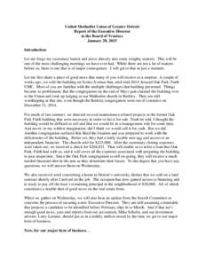 United Methodist Union of Greater Detroit Report of the Executive Director to the Board of Trustees January 28, 2015 Introduction  