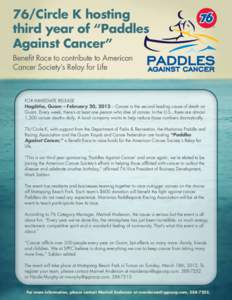 76/Circle K hosting third year of “Paddles Against Cancer” Benefit Race to contribute to American Cancer Society’s Relay for Life