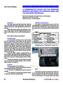 ISSN: 1312-773X (Online)  Journal of IMAB - Annual Proceeding (Scientific Papers) 2006, vol. 12, issue 2 A COMPARATIVE STUDY ON THE BONDING STRENTH BETWEEN THE DENTURE BASE AND