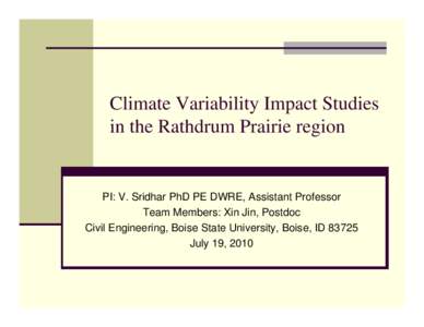 Climate Variability Impact Studies in the Treasure Valley and Rathdrum Prairie