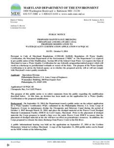 Water law in the United States / United States / United States Army Corps of Engineers / Chesapeake and Delaware Canal / Delaware Valley / Elk River / Maryland / Chesapeake Bay Watershed / Intracoastal Waterway / Clean Water Act