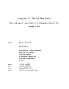 Integrated 2-D Optical Flow Sensor Technical Report - submitted for journal publication in 2004 January 11, 2004 author: